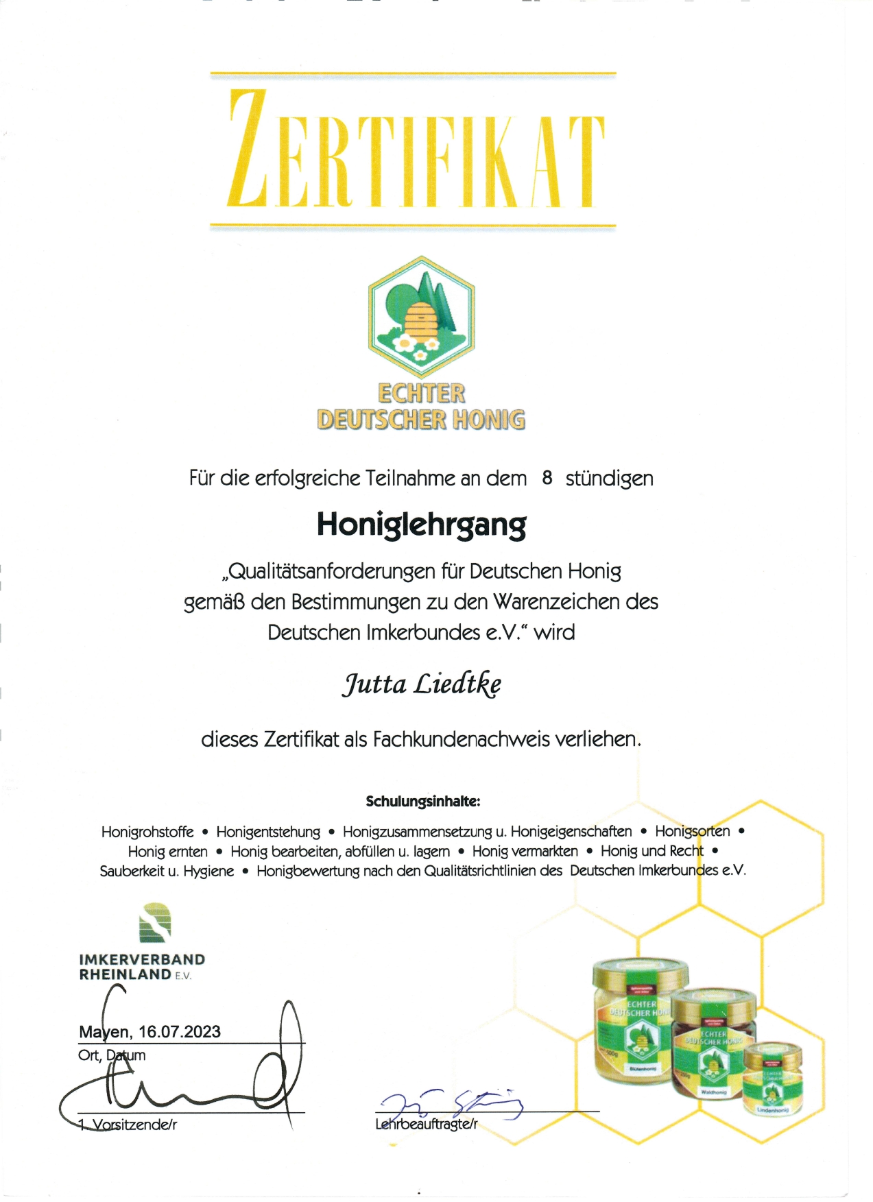 Zertifikat erneuert Jutta